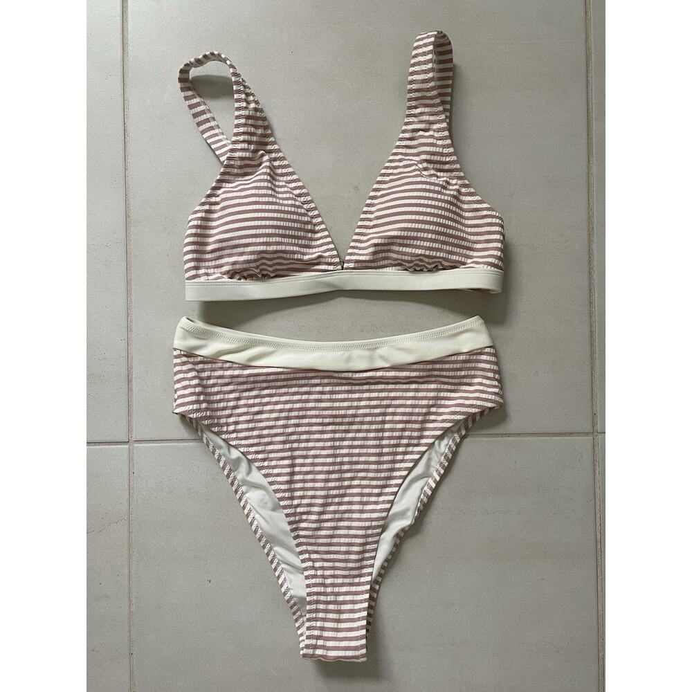 Cupshe Striped Bikini Set - Brown and White